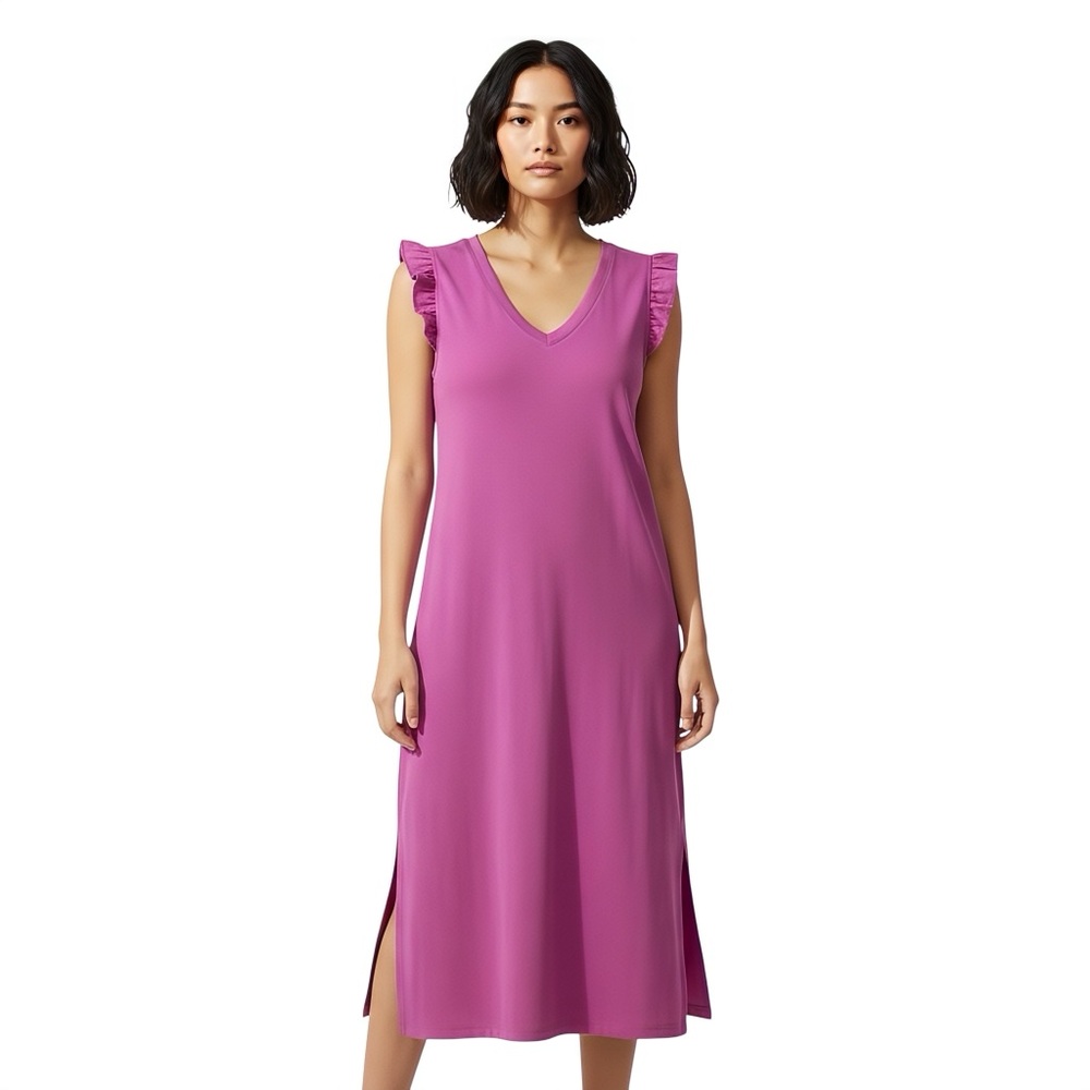 NWT Lilla P Vibrant Orchid Sleeveless Ruffle Midi Dress